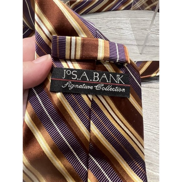 Joseph A. Bank Tie Made in Italy Necktie Brown Purple Gold Stripe - Picture 3 of 4